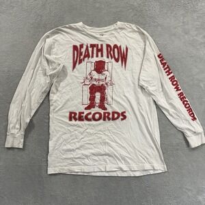 Deathrow Record TShirt Men's L Long Sleeve White Red Logo Y2K Rap Pop Baggy